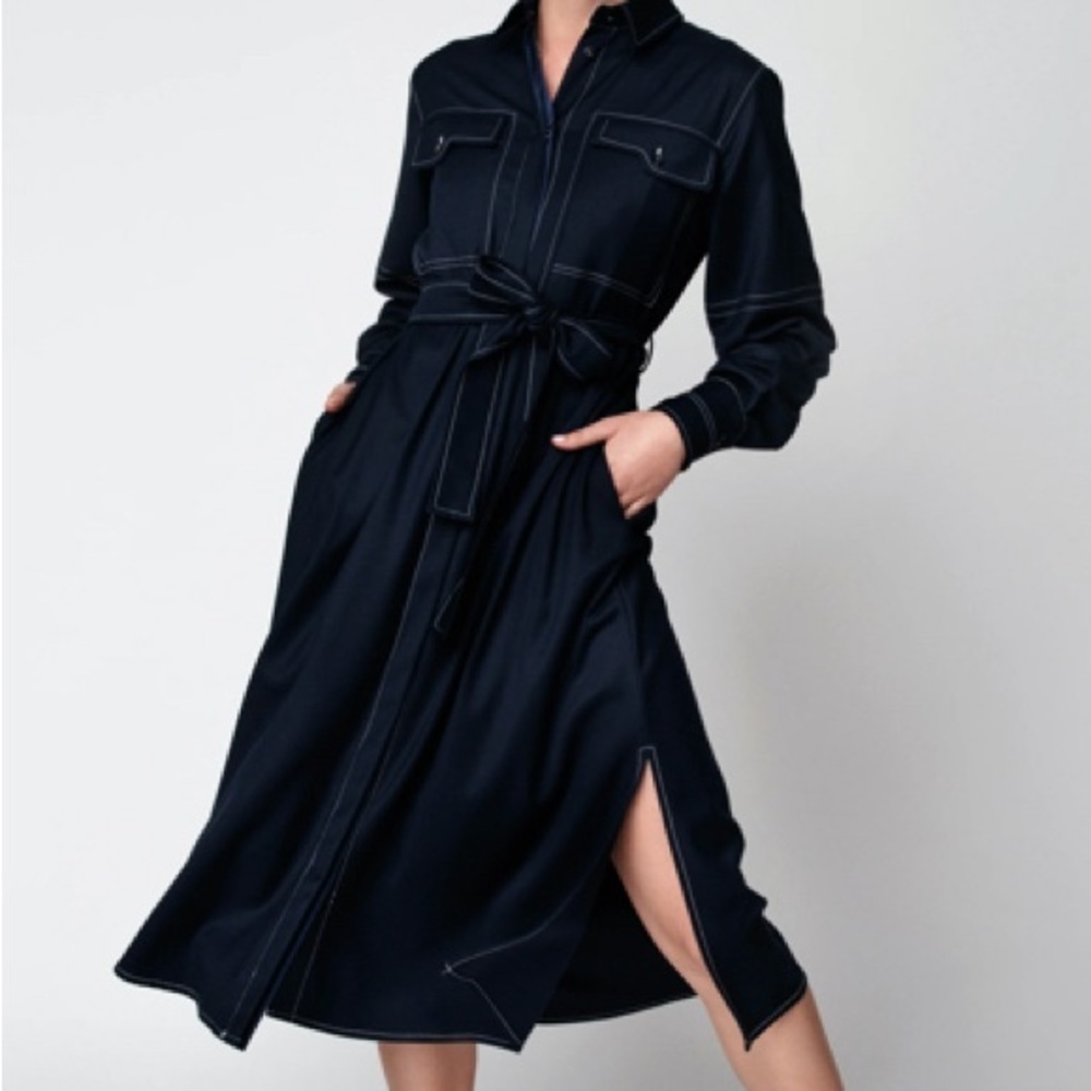 Blue Long Sleeve Buttoned Shirt Dress - Picture 3 of 4